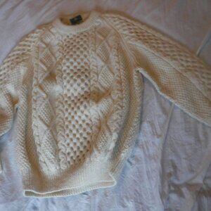 Tivoli Women’s Ivory Wool Hand-Knit Sweater Aran Cable-Knit Design SZ XXXL Wool
